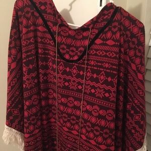 Red Tribal Print Poncho